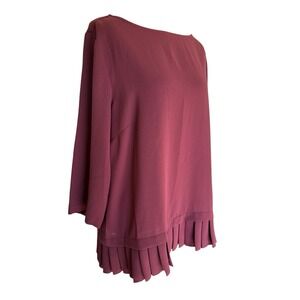 J Jill NWT Tunic Pinot Wine Scoop Neck‎ Crepe Knit Sz M Pleated Hem Top Blouse